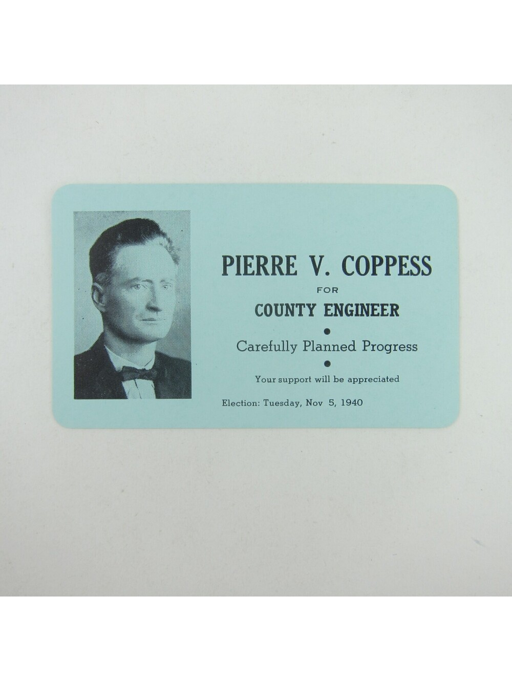 Political Campaign Election Card Darke County Ohio Pierre Coppess Vintage 1940